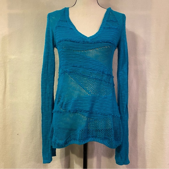 Yellow Bird Anthropologie turquoise knit Patched Heather Hoodie - Picture 3 of 10